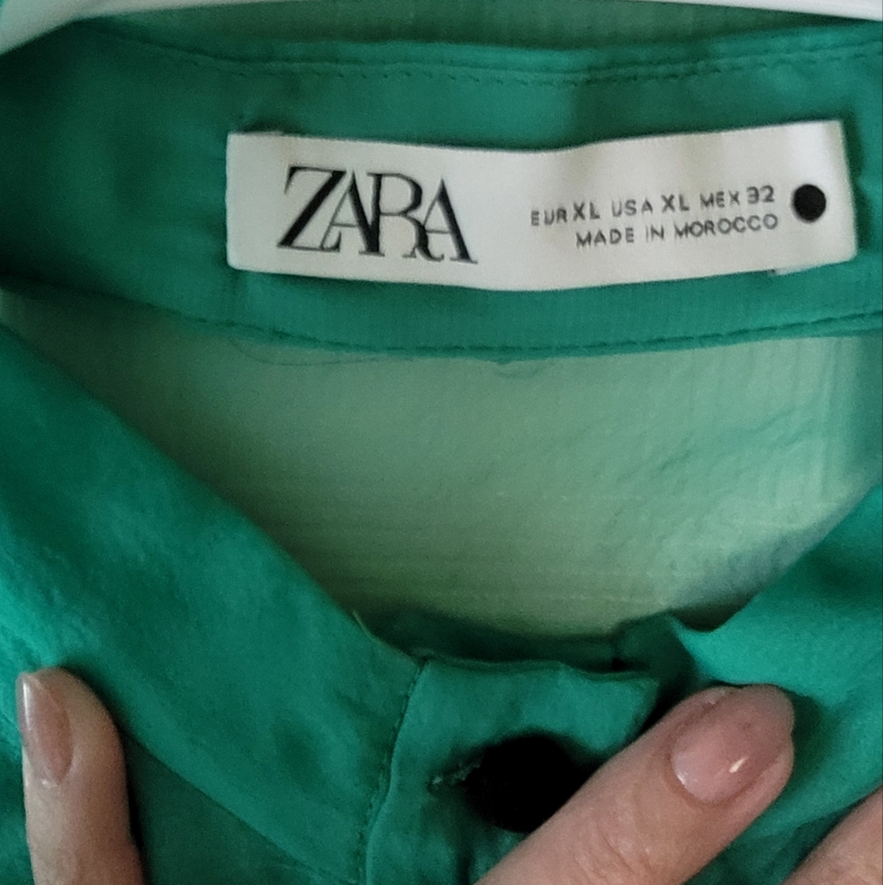 Zara Teal Sheer Blouse with Bow - Picture 2 of 5
